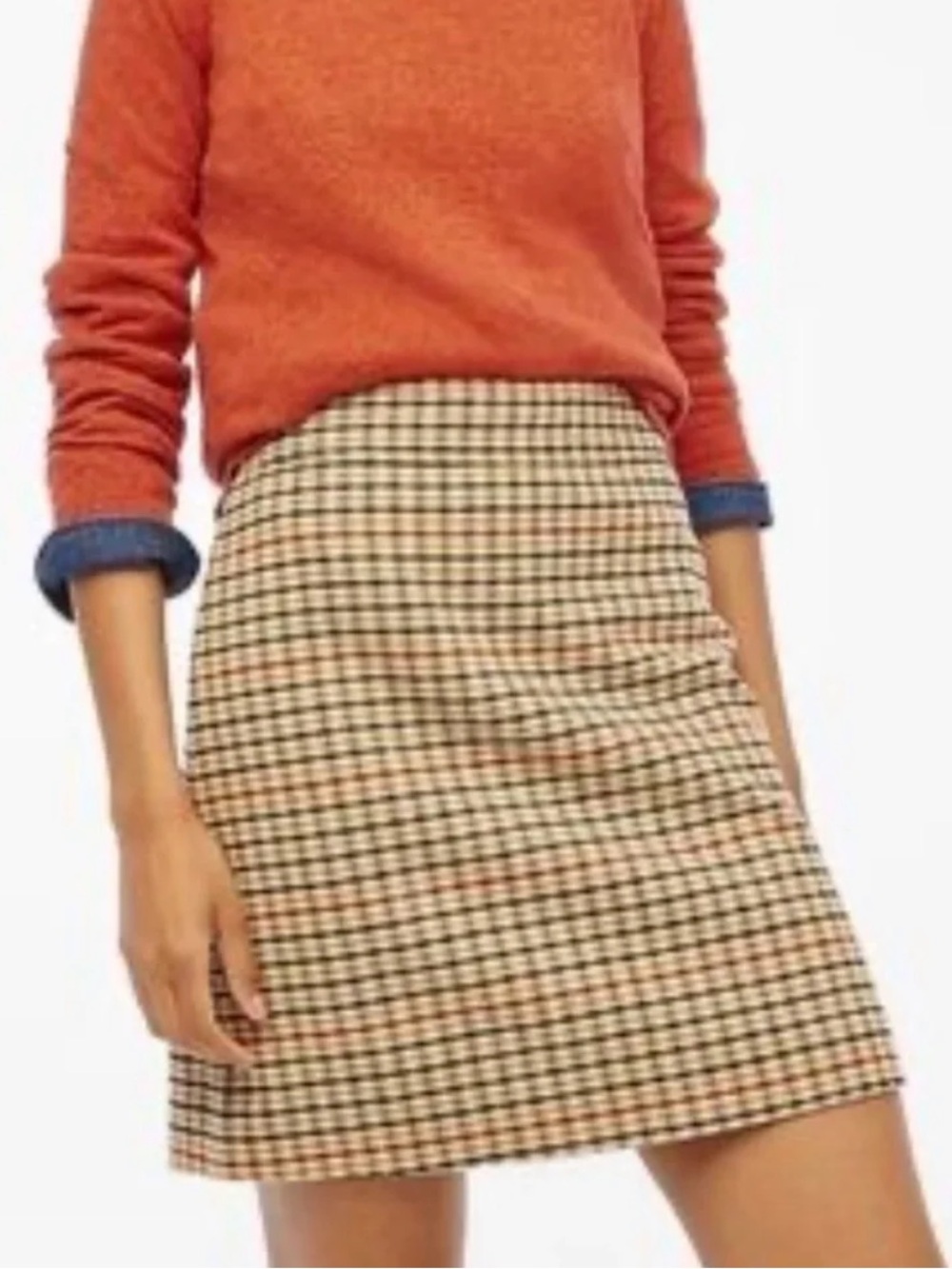 J. Crew Mini Plaid A-Line Skirt Wool Blend  in Beige, Black and Red Size 4  NEW
